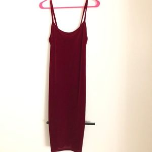 Red Velvet Fitted Midi Dress
